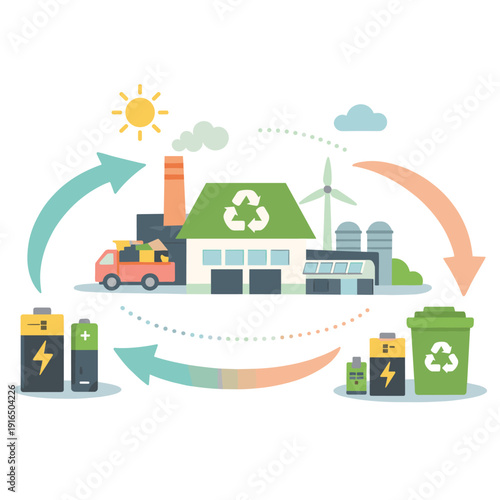 Recycling process with battery collection and renewable energy