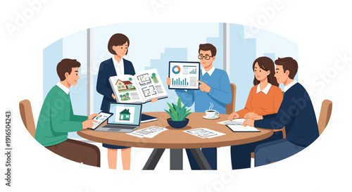 Group of Business Professionals Discussing Project.