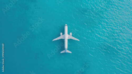 A white airplane is flying over the ocean