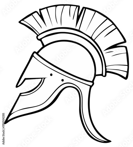 Spartan Greek Warrior Helmet Black and White Line Art Illustration