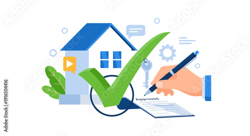 Hand Holding Pen Near Green Checkmark.