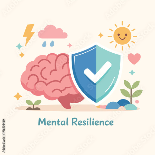 Mental Resilience Concept with Brain and Shield