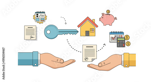 Hands Exchanging Documents and House Key.