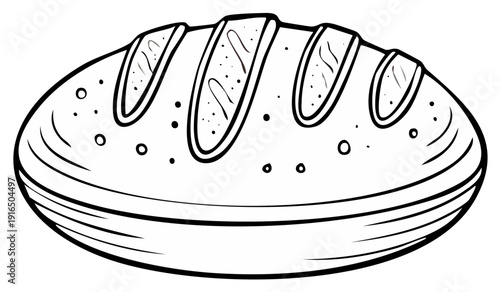 Outline of a loaf of baked bread with detailed textures for coloring