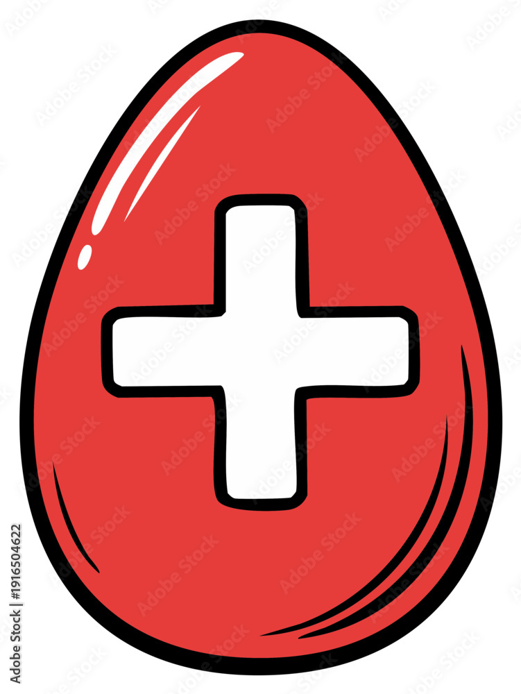 Obraz premium Red Easter Egg with Switzerland Flag Cross Symbol Cartoon Illustration