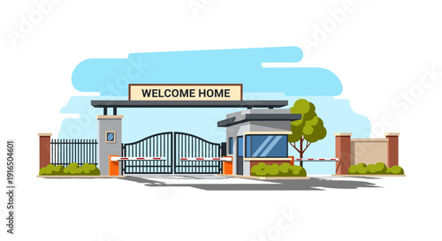 Home Entrance Gate with Welcome Sign.