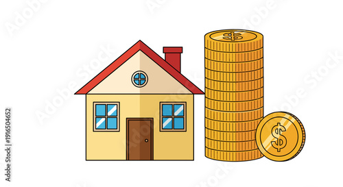 House and Stack of Gold Coins.
