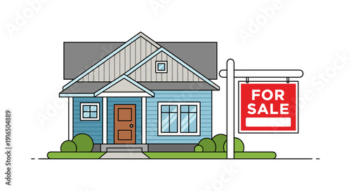House with For Sale Sign Illustration.