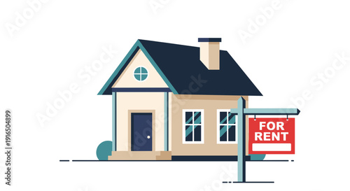 House with For Rent Sign Outside.