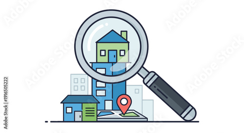 Magnifying Glass Over House Illustration.