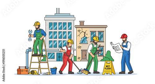 Maintenance Workers Performing Repairs on Building 1.