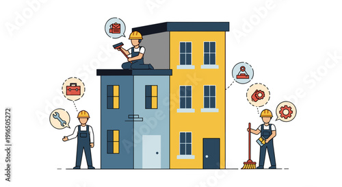 Maintenance Workers Performing Tasks on Buildings.