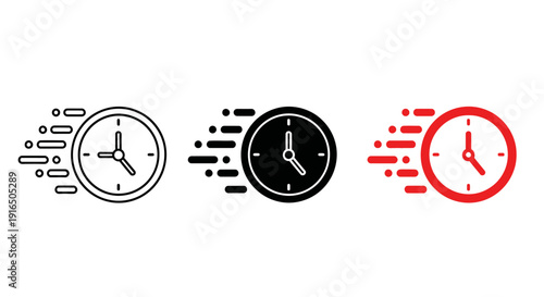 Dynamic Time Management Icon Set Illustrating Swift Progress and Urgent Deadlines with Speeding Clocks for Efficient Delivery Concepts and Business Agility