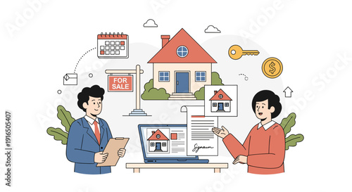 Man and Woman Discussing House Purchase.