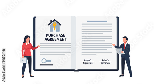 Man and Woman Holding Open Contract Document.