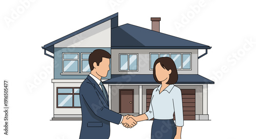 Man and Woman Shaking Hands House.
