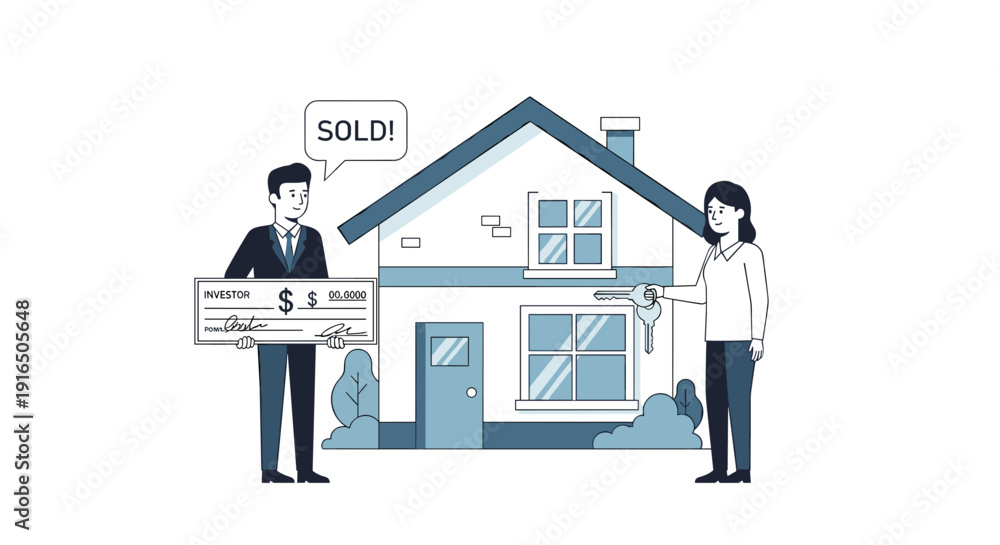 Fototapeta premium Man and Woman Standing Near House.