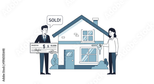 Man and Woman Standing Near House.