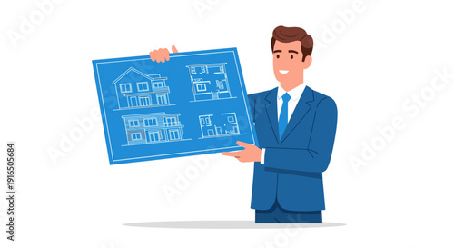 Man Holding House Blueprint Illustration.