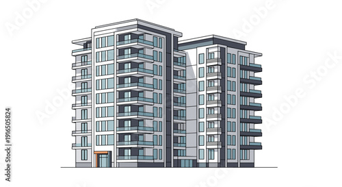 Modern Apartment Building Architectural Illustration 1.