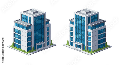 Modern 3D Isometric Office Buildings Illustration.