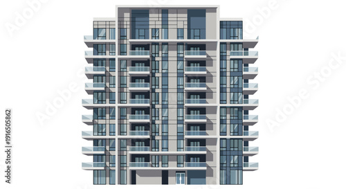 Modern Apartment Building with Balconies and Glass.