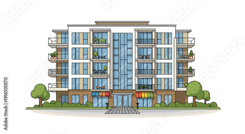 Modern Apartment Building Architectural Illustration.
