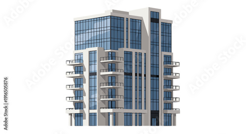 Modern Apartment Building with Glass Facade.