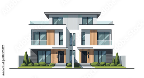 Modern Apartment Building with Balconies.