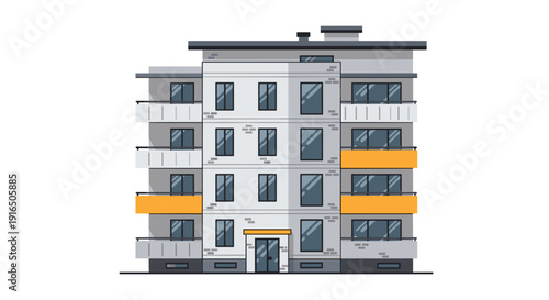 Modern Apartment Building with Orange Balconies.