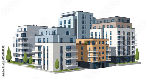 Modern Apartment Buildings 3D Rendering.