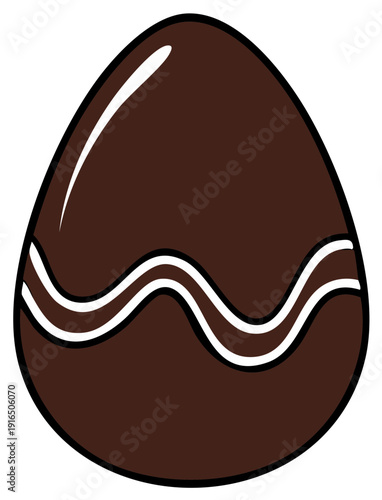 Delicious brown chocolate Easter egg with elegant white wavy lines and glossy reflection