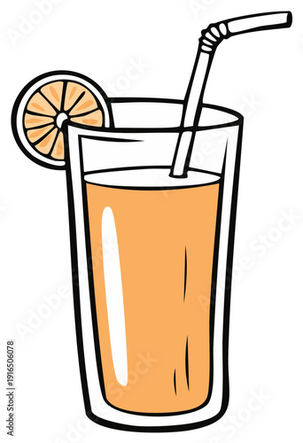 Refreshing Tall Glass of Orange Juice with Citrus Slice and Straw