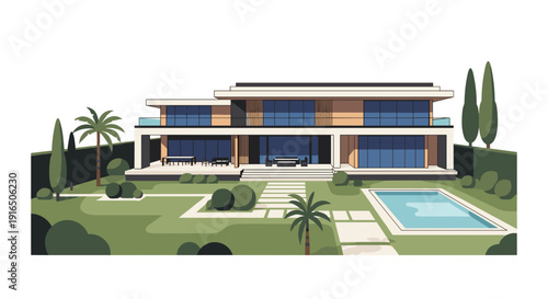 Modern House with Pool and Garden.