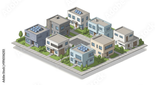 Modern Houses with Solar Panels Illustration.