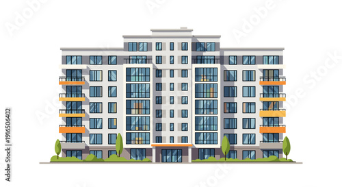 Modern Multi Story Residential Building Illustration.