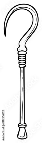 Stylized question mark cane drawing with textured handle and base