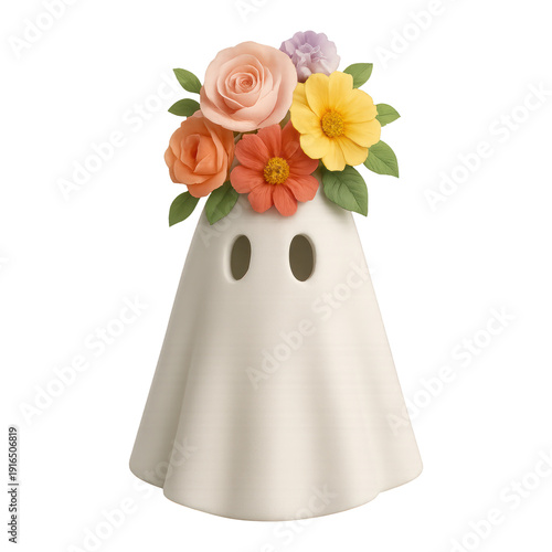 PNG Ghost adorned with vibrant flowers.
