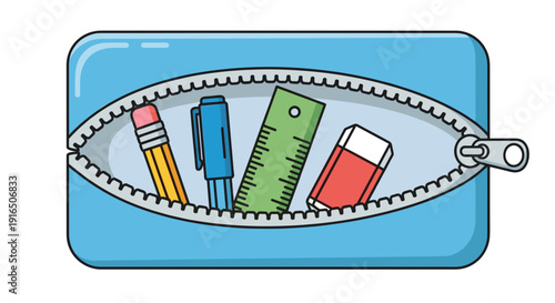 Pencil Case with Stationery Inside Zipper.