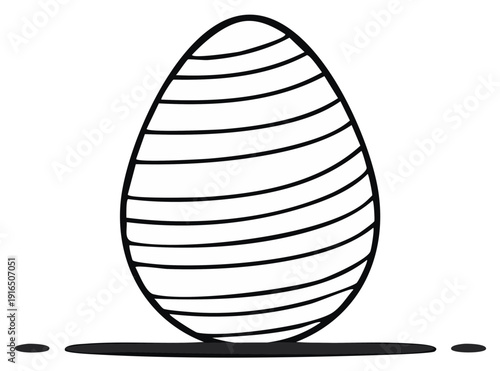 Hand drawn striped Easter egg vector illustration in black and white line art