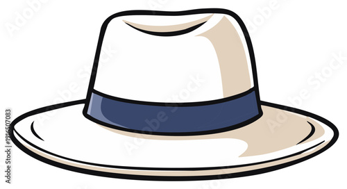 Stylish white fedora hat with a blue band classic fashion accessory illustration
