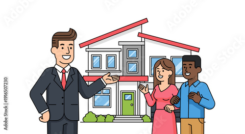 Real Estate Agent Handing Keys to Couple.