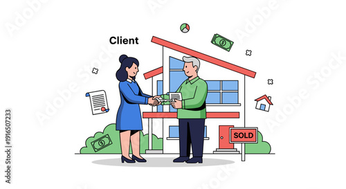 Real Estate Agent Handing Keys to Client.