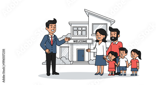 Real Estate Agent Handing Keys to Family.