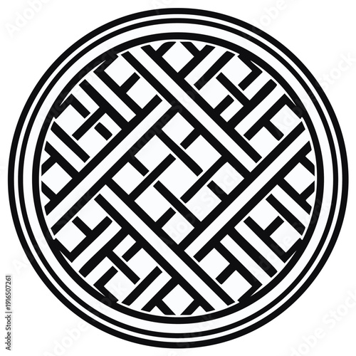 Traditional Geometric Korean Pattern Circular Design Monochromatic