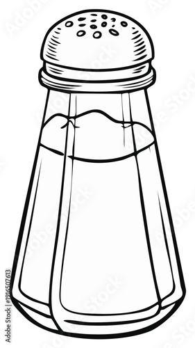 Outline Drawing of a Glass Salt Shaker with Perforated Metal Lid
