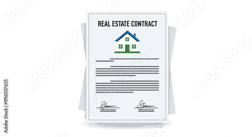 Real Estate Contract Document with House Icon.