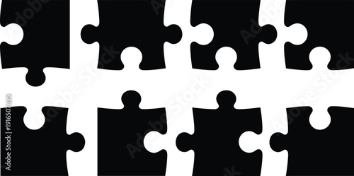 Black and white jigsaw puzzle pieces arranged in a grid