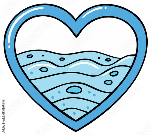 Blue Heart Shape Filled With Wavy Water Bubbles