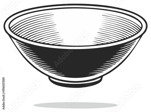 Simple Ceramic Bowl Illustrated in Black and White Woodcut Style